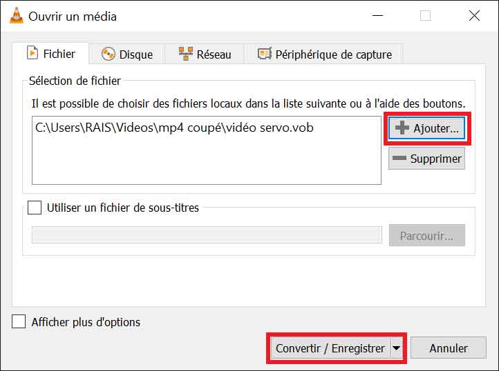 Ajouter un fichier VOB avec VLC