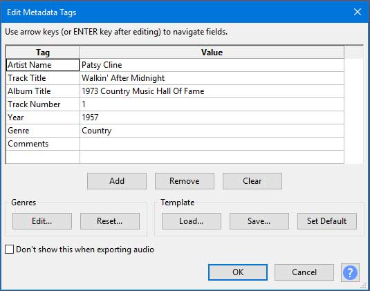 Éditeur de tags MP3 : Audacity