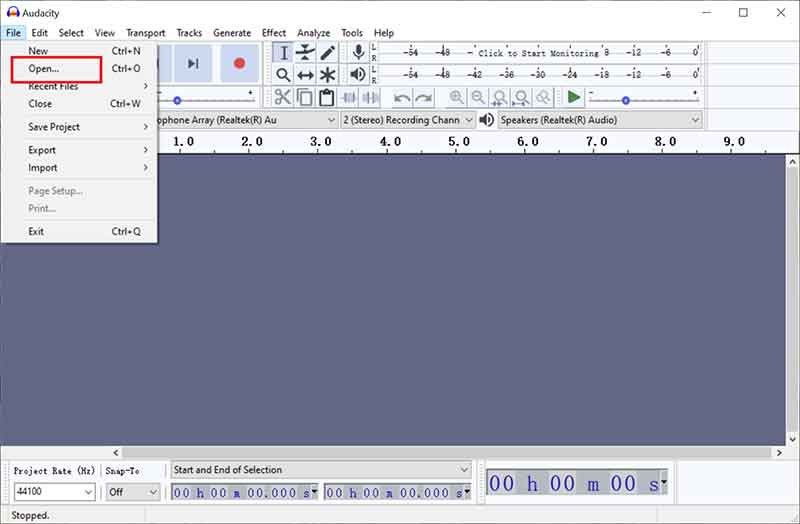 Ouvrir un fichier dans Audacity