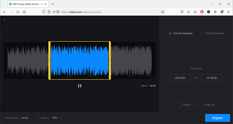 Couper la musique avec Clideo