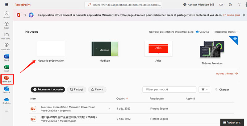 Créer une nouvelle présentation PowerPoint