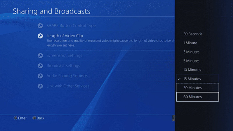 Durée d'enregistrement vidéo PS4