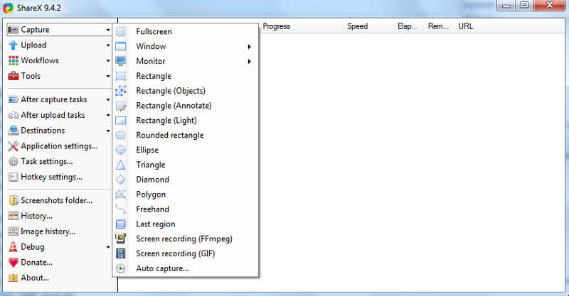 Options de capture de Sharex