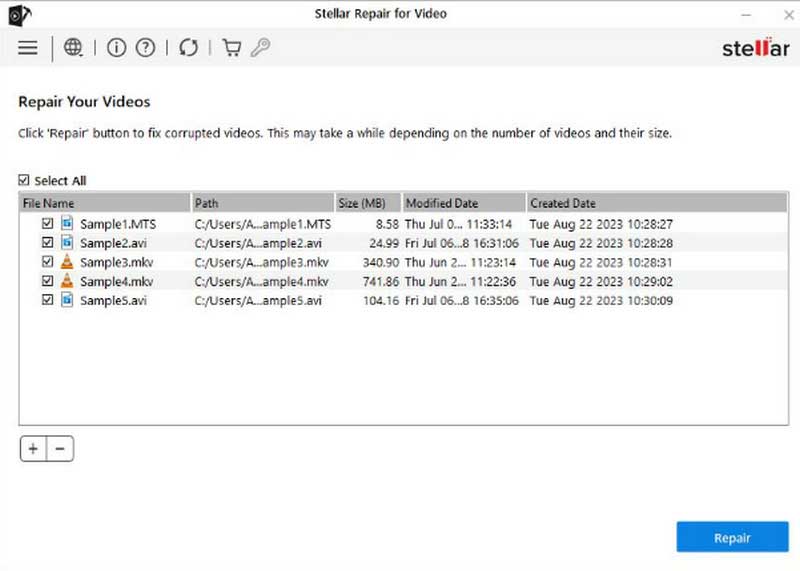 Ajouter des fichiers vidéo sur Stellar Video Repair