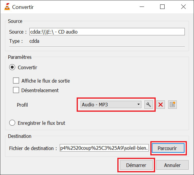 Cconvertir CD en MP3 avec VLC