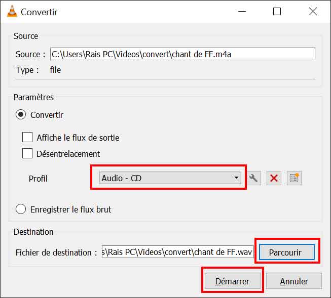 Convertir M4A en WAV dans VLC