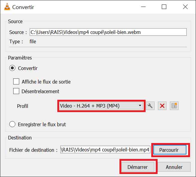 Convertir WebM en MP4 avec VLC