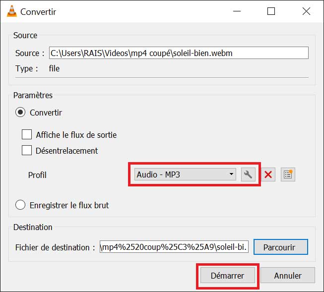 Convertir WebM en MP3 avec VLC