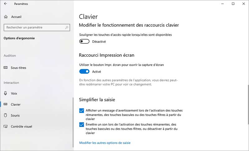 Activer l'option Clavier