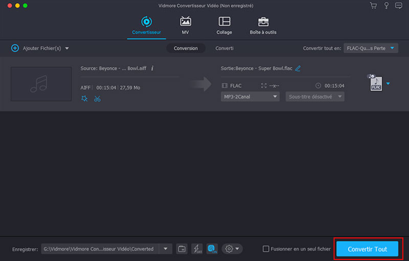 Démarrer le processus de conversion AIFF en FLAC